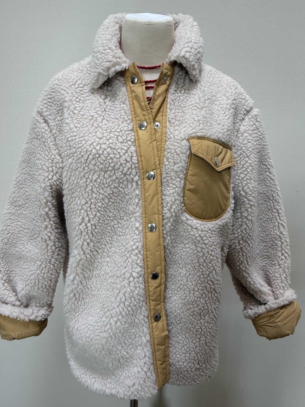 rag & bone Cream Teddy Sherpa Jacket with Tan Trim